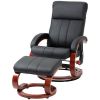 Adjustable Black Faux Leather Remote Massage Recliner Chair w/ Ottoman