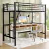 Twin size Black Metal Loft Bed Frame with Ladder - Space Saving Design