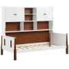 Twin size Vintage White Walnut Daybed with Bookcase Storage Cabinet Headboard