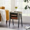 Modern Industrial Grey Wood Black Metal Side Table Nightstand End Table