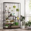 Modern Industrial Heavy Duty Metal Wood Plant Stand with 10 Hanging Hooks