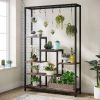 Modern Industrial Heavy Duty Metal Wood Plant Stand with 10 Hanging Hooks