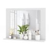 Rectangular Bathroom Wall Mirror with Storage Shelf and White Wood Frame