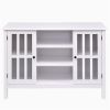 White Wood 43-inch TV Stand with Glass Panel Doors