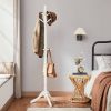 Solid Wood Coat Rack in White Finish with 10 Hooks