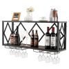 Industrial Rustic Brown Wood Metal Wall Mounted Wine Rack Shelf