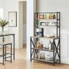 Modern Black Metal Grey Wood Bakers Rack Microwave Stand Kitchen Shelving Unit
