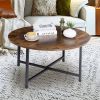 Modern Round Industrial Coffee Table with Rustic Brown Wood Top