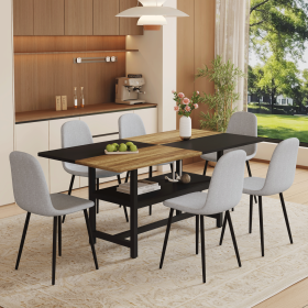Ronald Life, Table and Chair Set.71*35.4 Inch Wooden and Black Spliced Dining Table