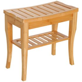 HOMCOM 20 Bamboo Shower Bench 2-Tier Wooden Spa Stool Seat Organizer for Bathroom Bedroom Garden Decor