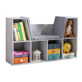 6-Cube Kids Bookcase with Reading Nook, Toddler Storage Cabinet Shelf with Seat Cushion for Playroom Bedroom, 40.5"x12"x23.5", Gray