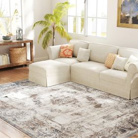 HOMCOM 6x9 Boho Area Rug, Machine Washable Carpet for Living Room, Bedroom, Dining Room, Kitchen, Home Office, Brown