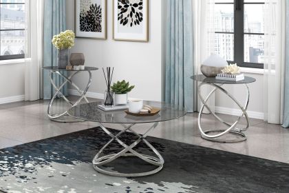 Modern Luxury 3-piece Occasional Table Set Chrome Finish Metal Cocktail Table End Tables Tempered Glass Top