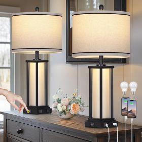 Tall Vintage Table Lamp Set of 2 with USB C+A & Outlet