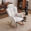 055-Teddy Fabric Upholstered Nursery Rocking Glider Chair Modern Accent Armchair Padded Seat with High Backrest and Pillow for Living Room Bedroom (Iv