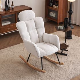 055-Teddy Fabric Upholstered Nursery Rocking Glider Chair Modern Accent Armchair Padded Seat with High Backrest and Pillow for Living Room Bedroom (Iv