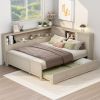 Full Size Wood Daybed with Storage Shelves and Trundle, Antique White Milk