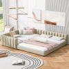 Queen Size & Twin XL Size Upholstered Platform Bed, Mother & Child Bed, PU Leather, Beige