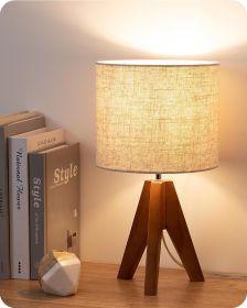 Tripod Table Lamp, Small Cute Bedside Lamp with Linen Beige Lampshade, Nightstand Lamp for Nursery, Bedroom, Kid Room, Living Room