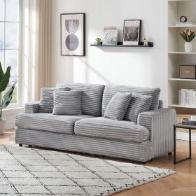 88.58" corduroy 3-seater sofa, spacious and comfortable. Paired with 4 throw pillows in the same color