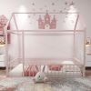 Twin Size Metal Bed House Bed Frame with Fence