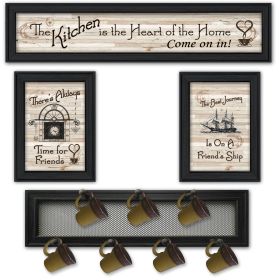 "Kitchen Collection VI" 4-Piece Vignette with 7-Peg Mug Rack by Millwork Engineering, Black Frame