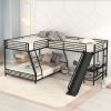 L-Shaped Twin over Full Bunk Bed with Twin Size Loft Bed; Built-in Desk and Slide