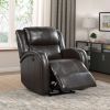 Modern Living Room Furniture 1pc Power Reclining Chair Brown Faux Leather Upholstery Plush Seating Solid Wood Frame