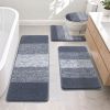Traditional 4 Piece Microfiber Washable Bathroom Rug Set, Grey