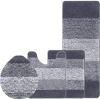Traditional 4 Piece Microfiber Washable Bathroom Rug Set, Grey