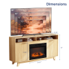 Oak Fireplace TV Stand with 23 Inch Insert, Double Grid Doors, Gold Handles & 2 Shelves, Media Console 58 x 13.6 x 32 Inch