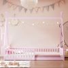 Twin Size Wood House Bed with Fence, Pink