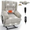 Dual Motor Heat Massage Infinite Position Up to 350 LBS Electric Power Lift Recliners with Power-Remote, Medium-firm and Heavy Duty, Beige