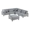 6pc Modular Sectional Set Gray Corduroy Upholstery 3x Armless Chairs 2x Corner Seats 1x Ottoman Pillows Living Room Furniture