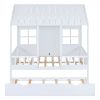 Full Size Wood House Bed With Twin Size Trundle, Wooden Daybed, White