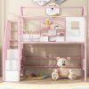 Metal Loft Bed with roof design and a storage box, Twin, Pink