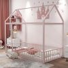 Twin Size Metal Bed House Bed Frame with Fence