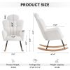055-Teddy Fabric Upholstered Nursery Rocking Glider Chair Modern Accent Armchair Padded Seat with High Backrest and Pillow for Living Room Bedroom (Iv