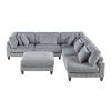 6pc Modular Sectional Set Gray Corduroy Upholstery 3x Armless Chairs 2x Corner Seats 1x Ottoman Pillows Living Room Furniture