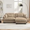 Over Size Modern Two-seater Sofa with Ottoman, Velvet 2-Seater with Round Bolster Armrests,With Waist Pillow and Throw Pillows