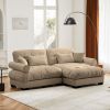 Over Size Modern Two-seater Sofa with Ottoman, Velvet 2-Seater with Round Bolster Armrests,With Waist Pillow and Throw Pillows
