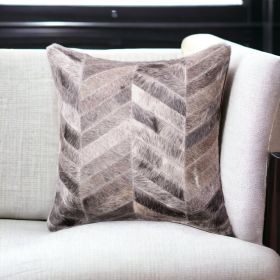 18" Chevron Cowhide Throw Pillow (Color: Grey)