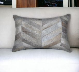 12" X 20" Chevron Cowhide Throw Pillow (Color: Gray)