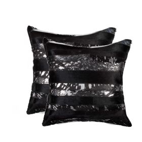 Set of Two 18" Cowhide Throw Pillow (Color: Gold/Black)