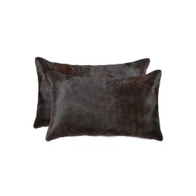 Set of Two 12" X 20" Cowhide Throw Pillow (Color: Chocolate)