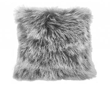 20" Genuine Tibetan Lamb Fur Pillow With Microsuede Backing (Color: Grey)