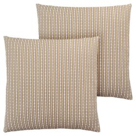 Set Of Two 18" X 18" Polyester Striped Zippered Pillow (Color: Taupe)