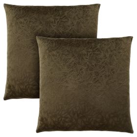 Set Of Two 18" X 18" Velvet Polyester Floral Zippered Pillow (Color: Dark green)
