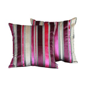 Set Of 2 Varigated Stripe Decorative Pillow Covers (Color: Purple)