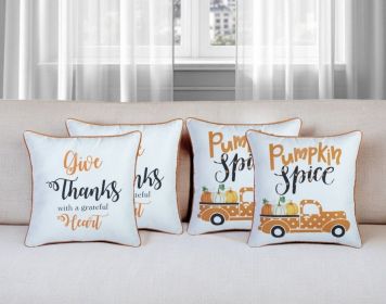 Set of Four 18" Fabric Throw Pillow Covers (Color: White/Orange/Black)